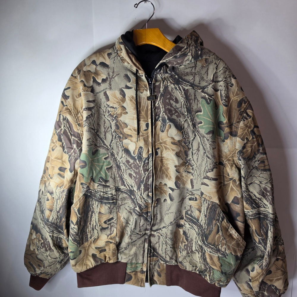 Vintage Walls Camo Jacket 2XL Realtree Advantage Workwear Hooded Bomber Coat